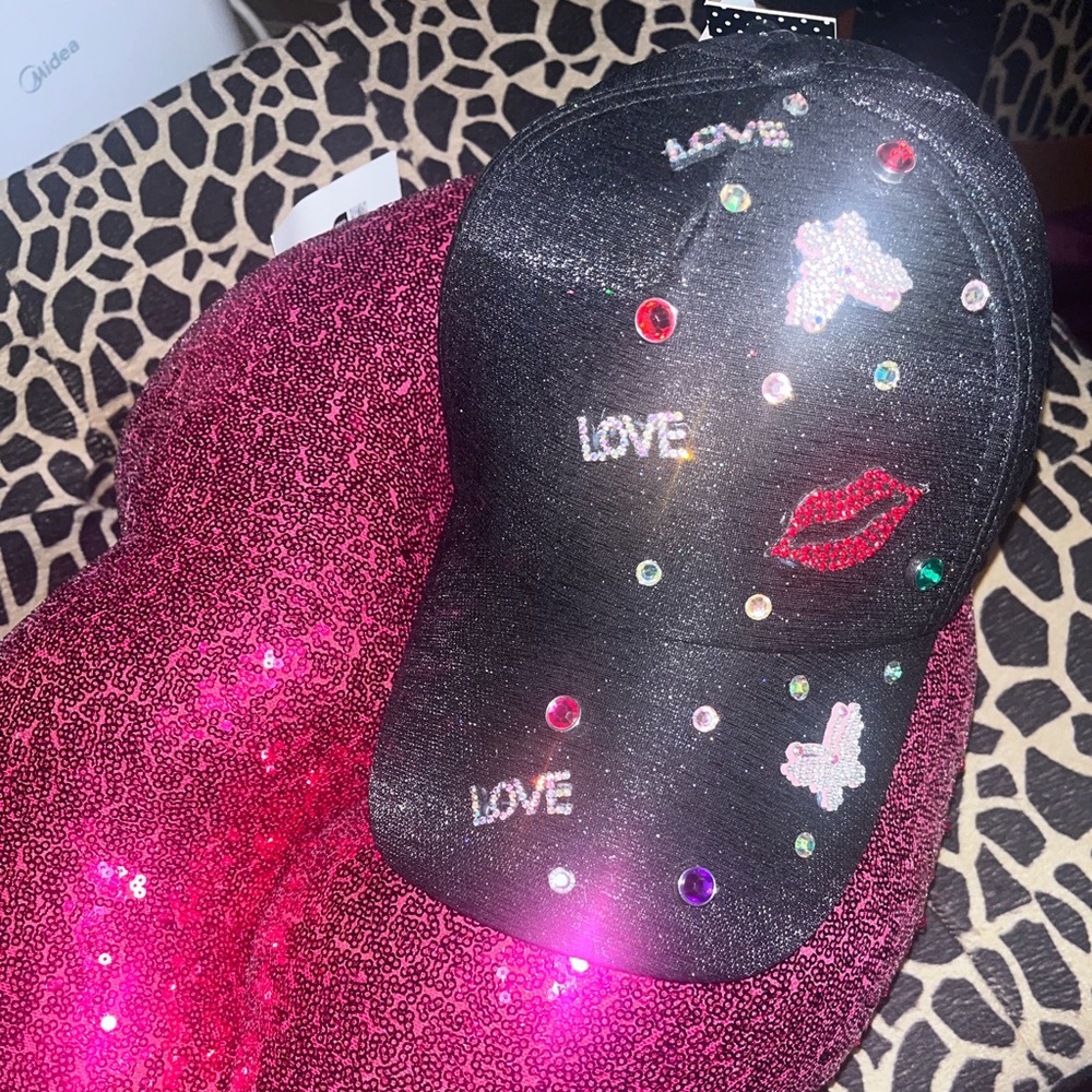 Kate and Olivia, New York black shimmery baseball cap embellished